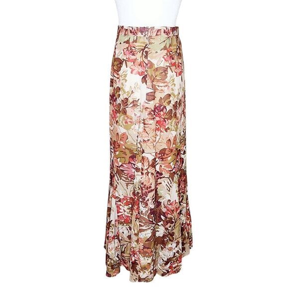 Coldwater Creek Chiffon Godet Midi Skirt Brown Tan Pink Floral Print Women's S - Picture 3 of 11